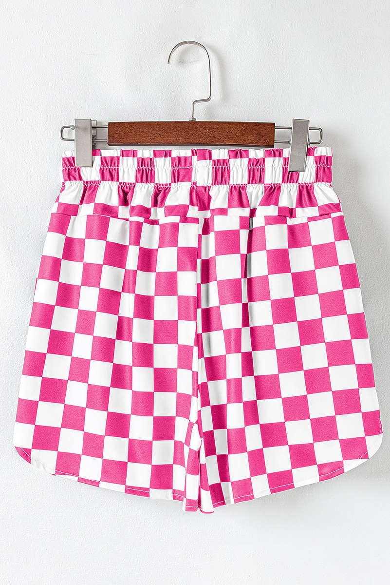 Rose Checkered Print High Waist Casual Shorts