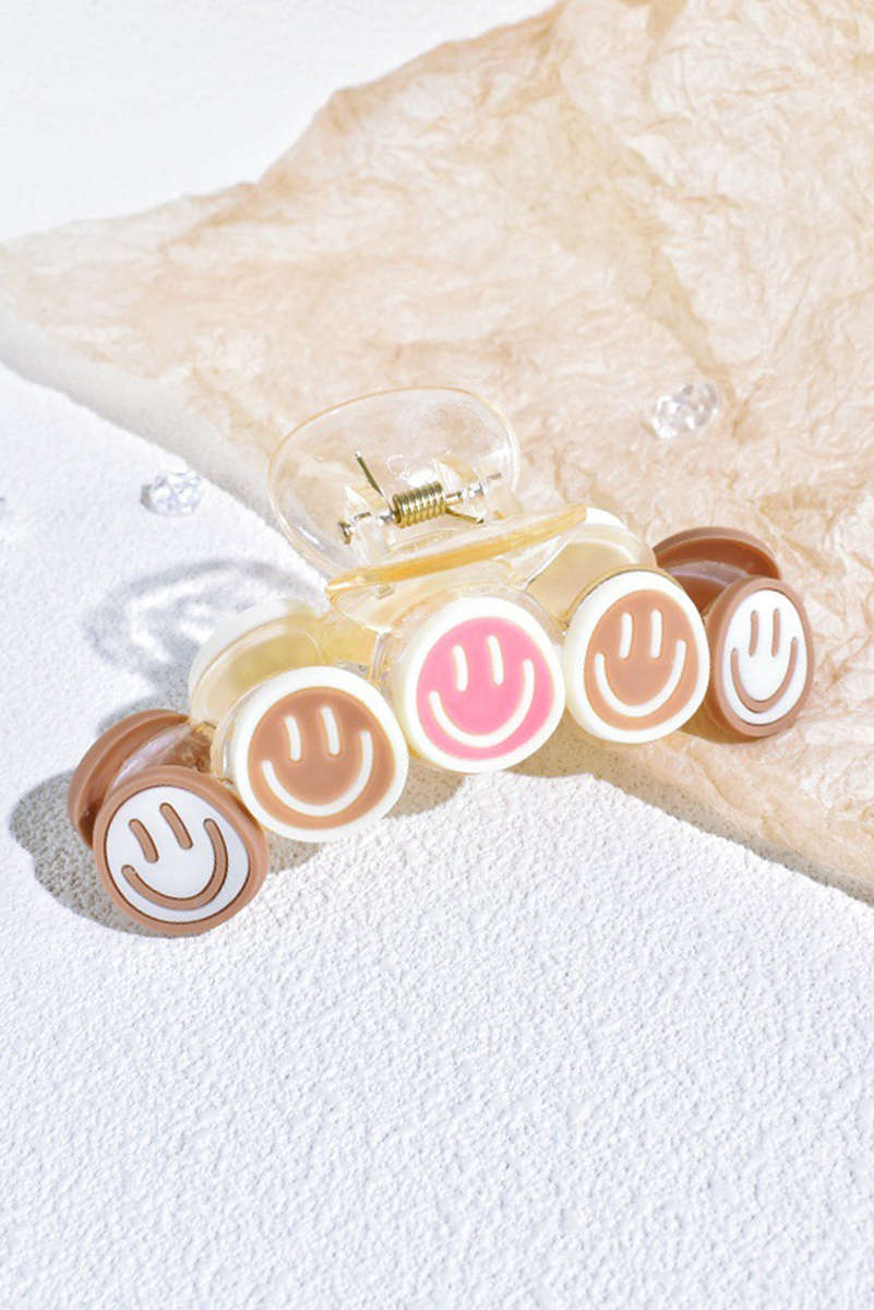 Parchment Little Smiley Face 90s Vibes Hair Claw Clip