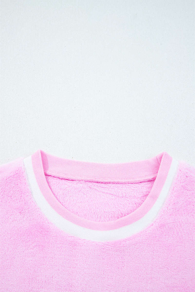 Sachet Pink Sequin Chenille MERRY Graphic Plush Pullover