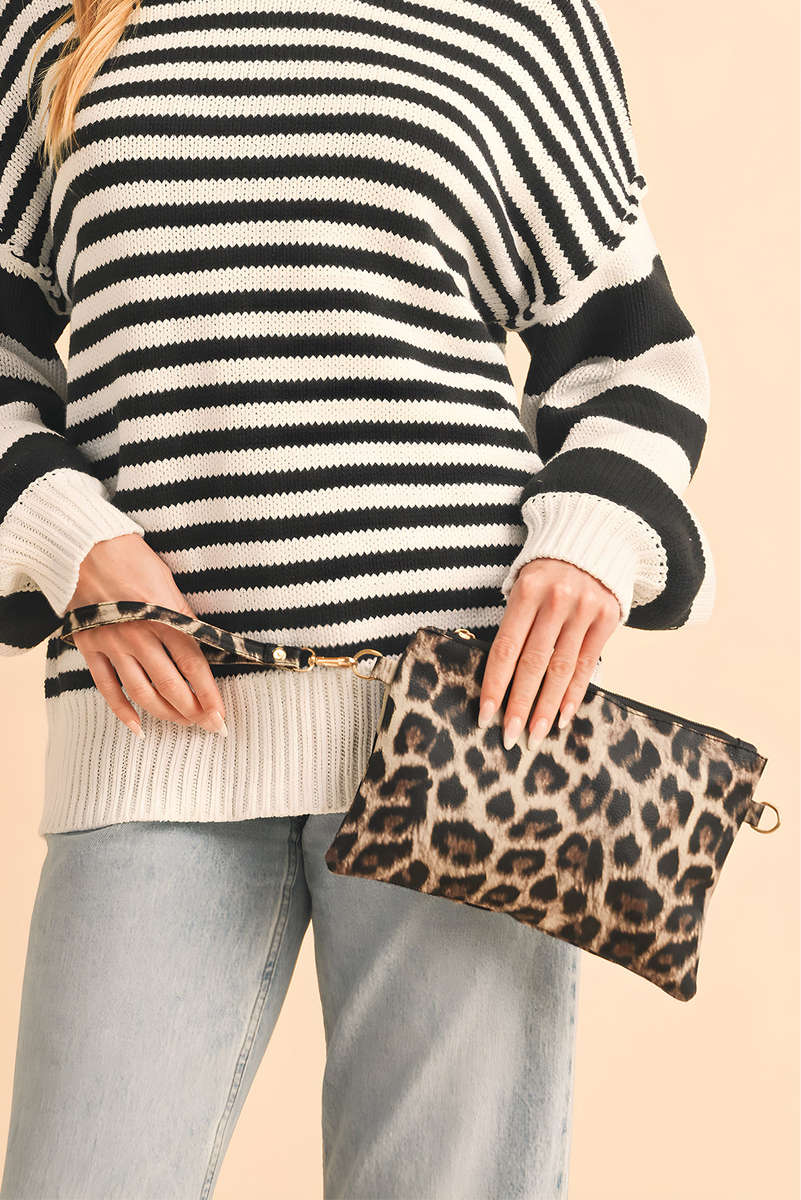 Chestnut Leopard/Cow Print Wrist Strap Zipped Wallet
