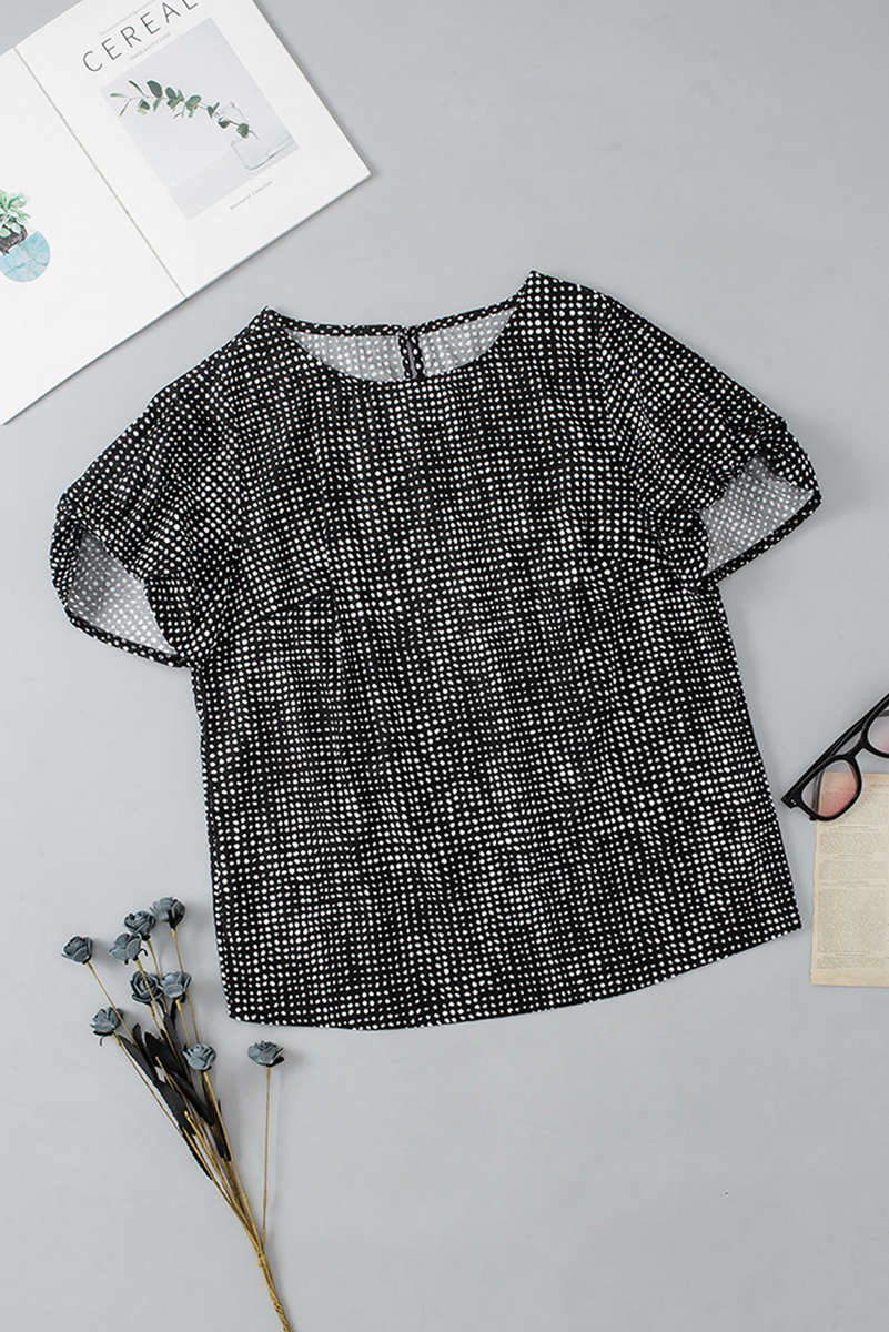 Black Cheetah Short Puff Sleeve Blouse