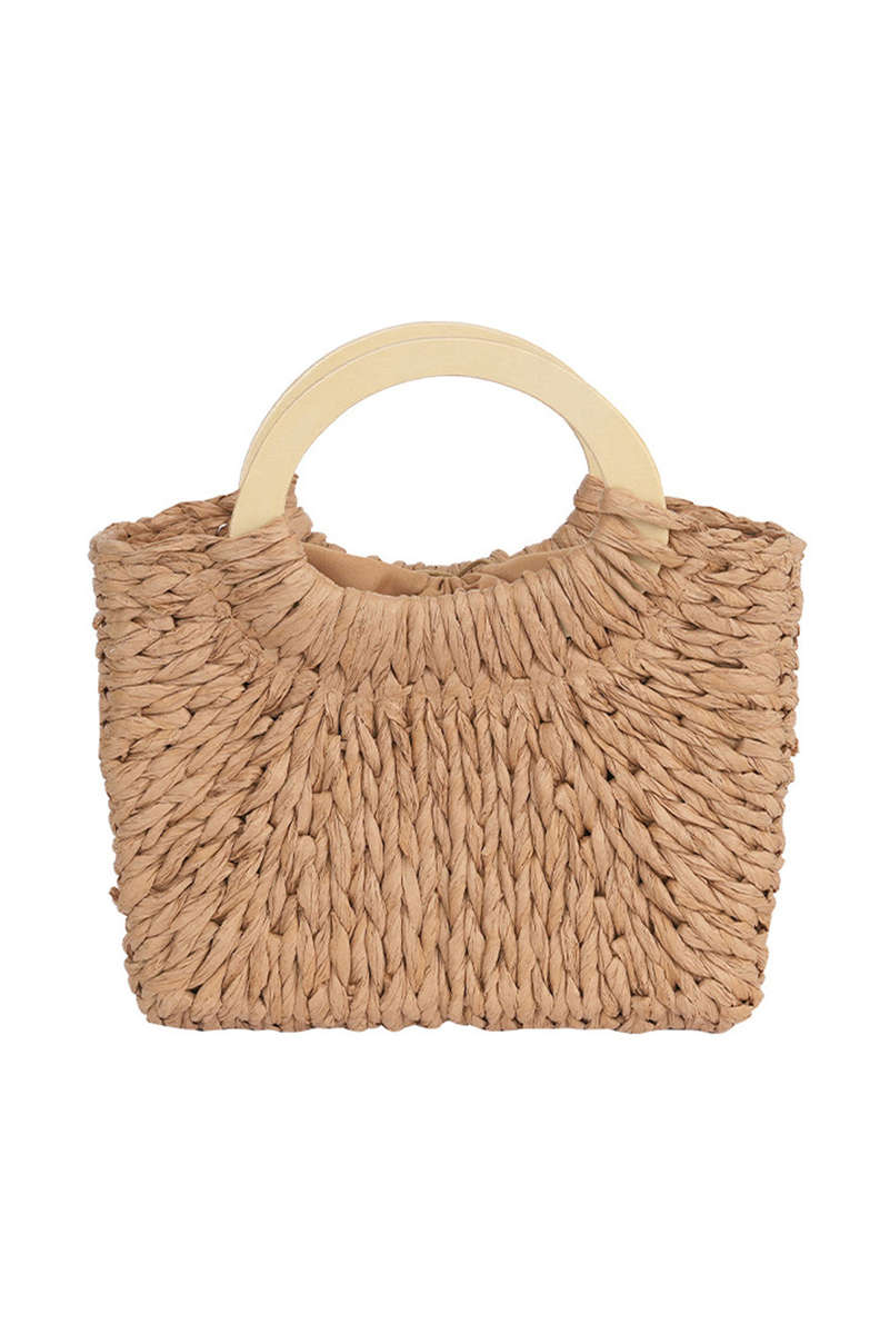 Camel Retro Straw Woven Handle Bag
