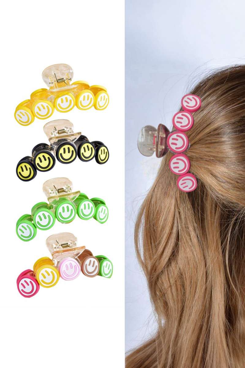 Rose Red Smiley Face Hair Claw Clip