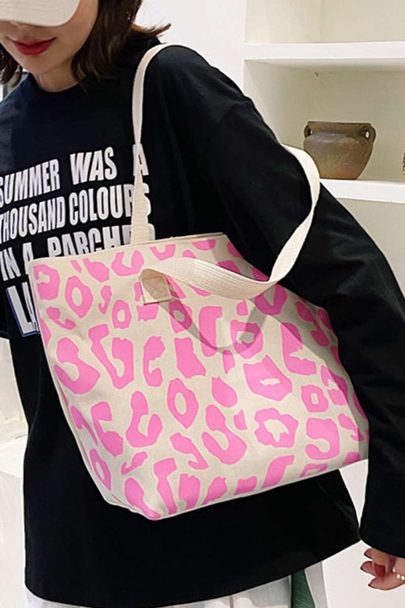 Rose Red Leopard Print Canvas Tote Bag
