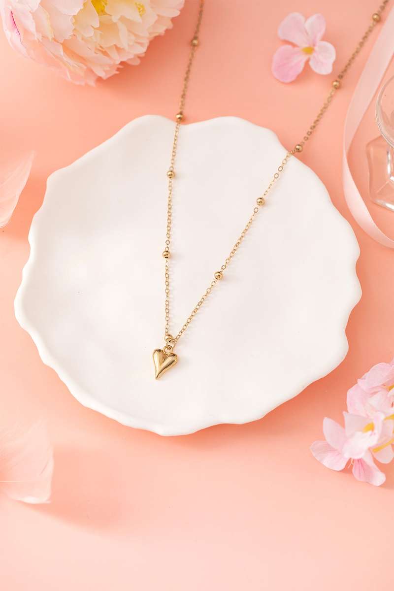 Gold Plated Alloy Puffed Heart Necklace