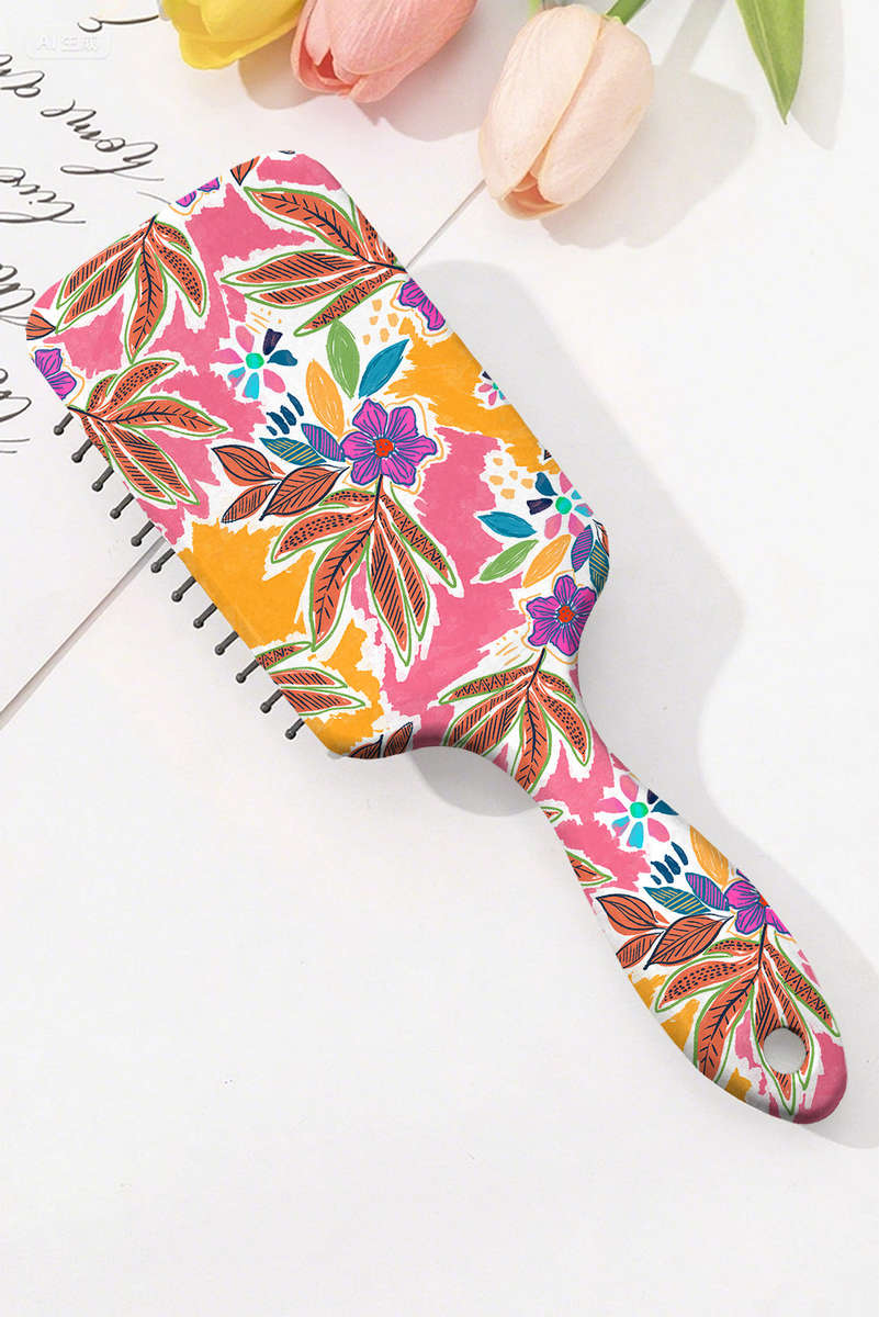 Rose Red Boho Vacation Floral Print Large Cushion Paddle Comb