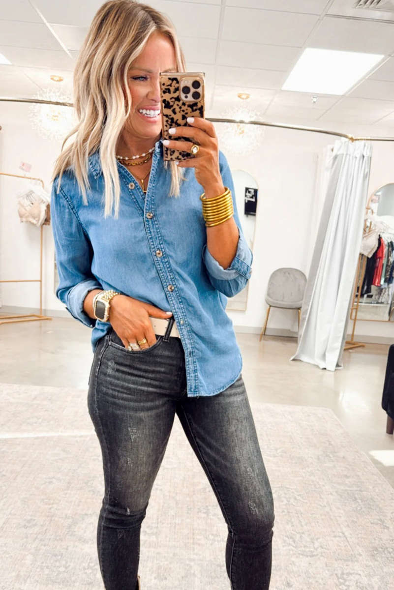 Myosotis Buttoned Down Slim Denim Shirt