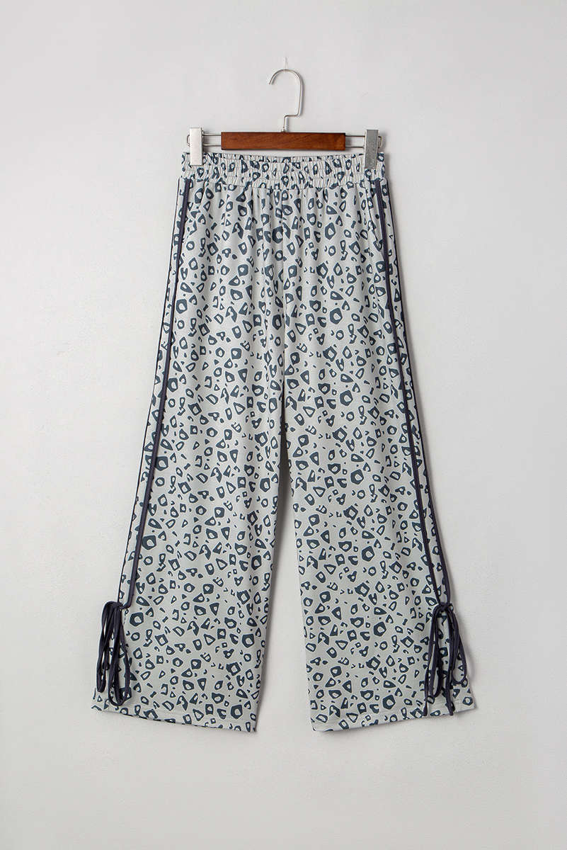 Gray Leopard High Waist Side Bow Straight Leg