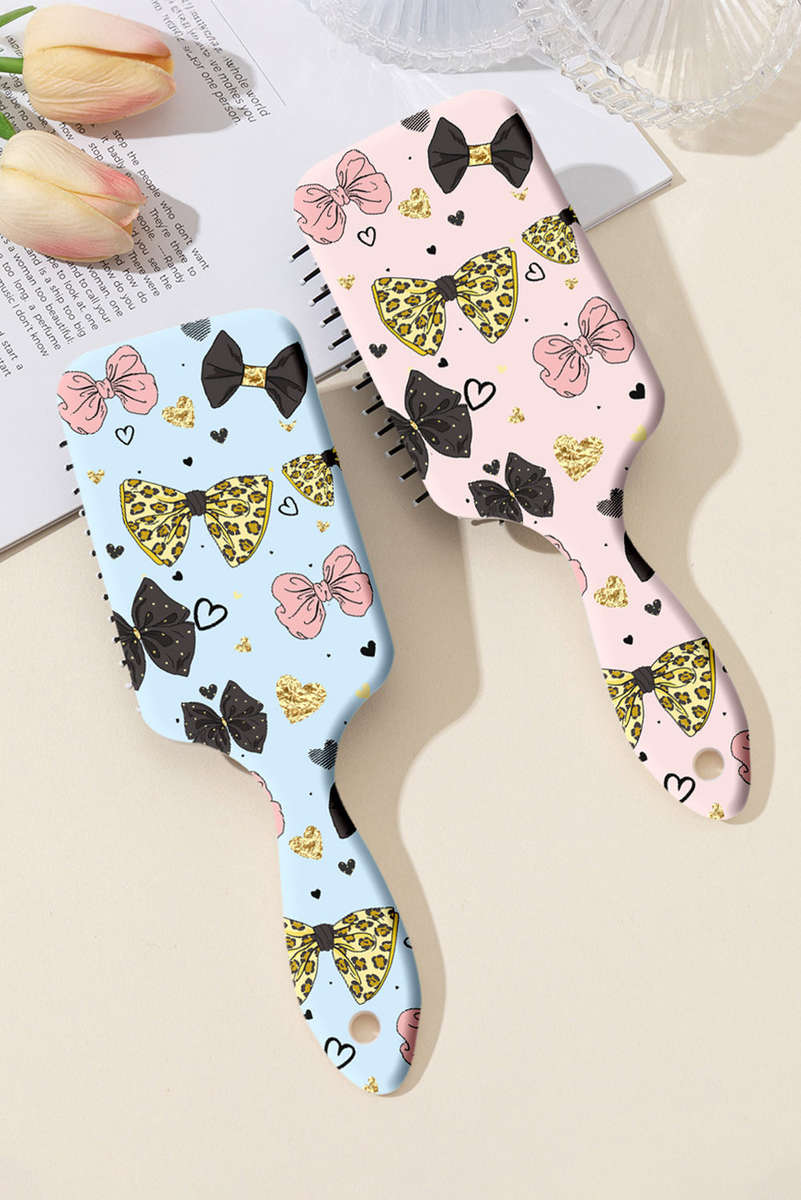Pink Leopard Diverse Bow Printed Large Detangle Comb