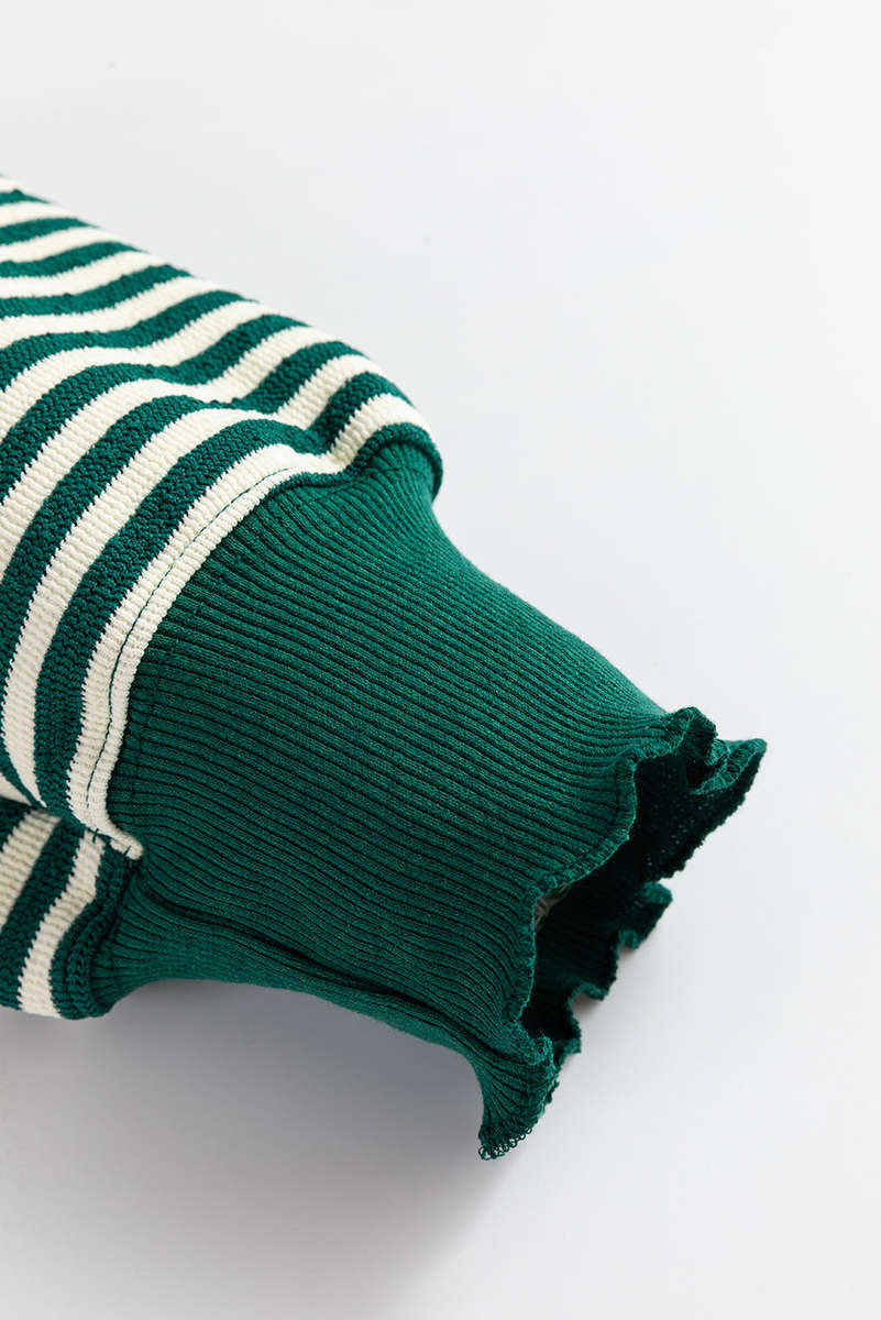 Green Stripe Loose Drop Shoulder Long Sleeve Top