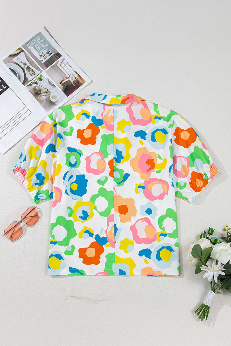 Green Chic Leopard Print Striped Detail Split Neck Blouse