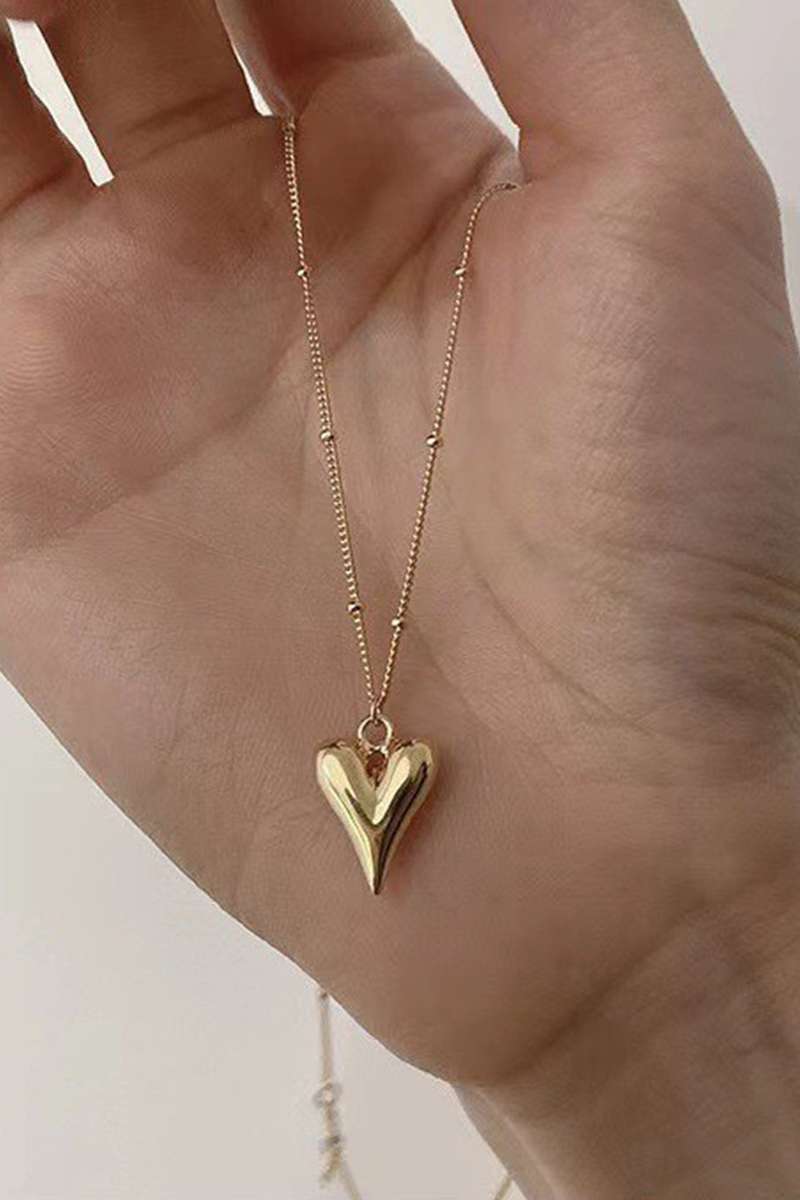 Gold Plated Alloy Puffed Heart Necklace