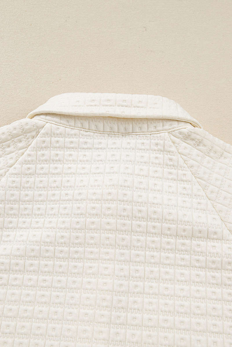 Beige Pineapple Textured Half Button Collared Sweatshirt