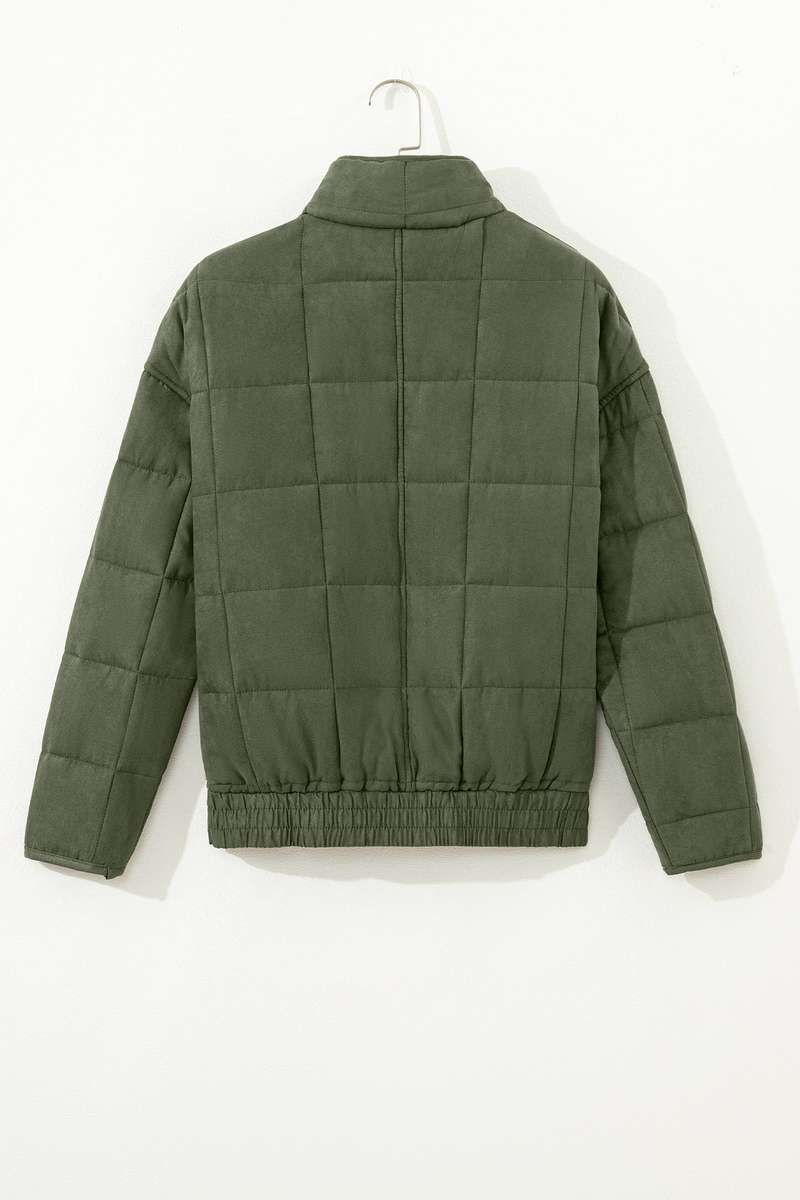 Green Zip-Up Pocket Quilted Jacket