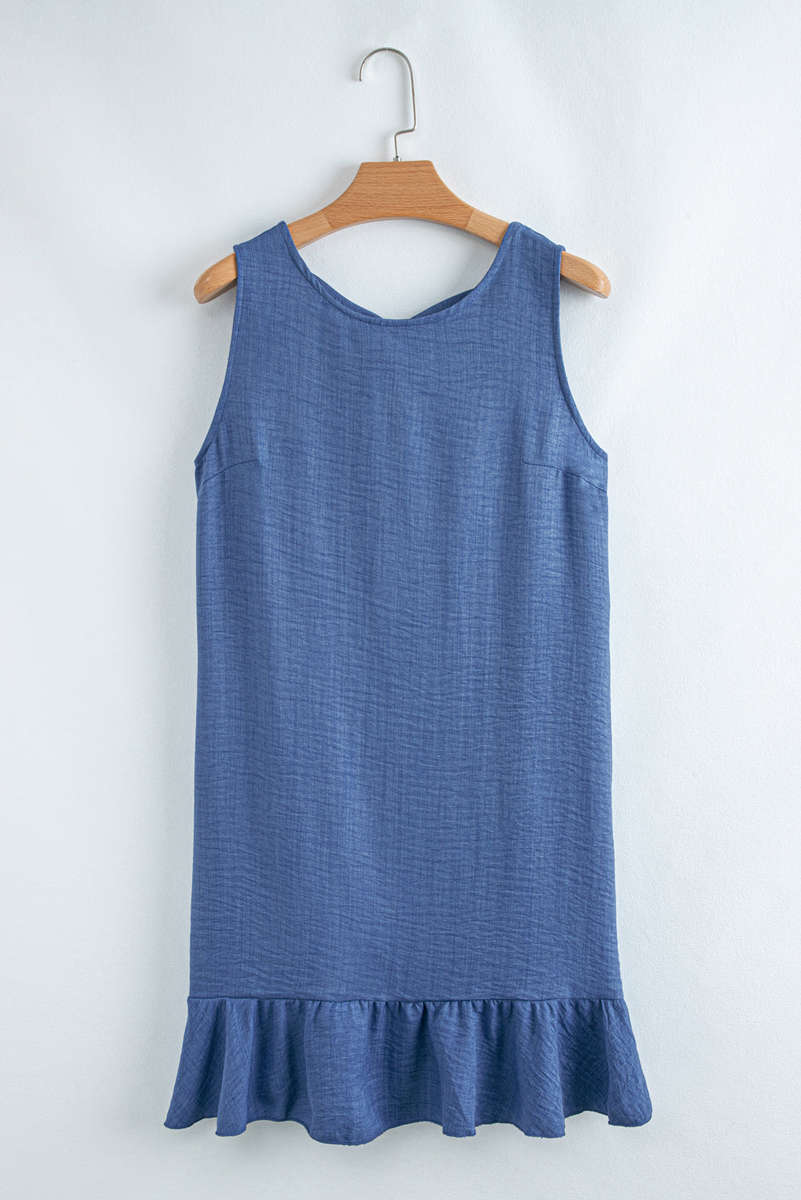Ashleigh Blue Knot Scoop Back Ruffle Hem Sleeveless Mini Dress