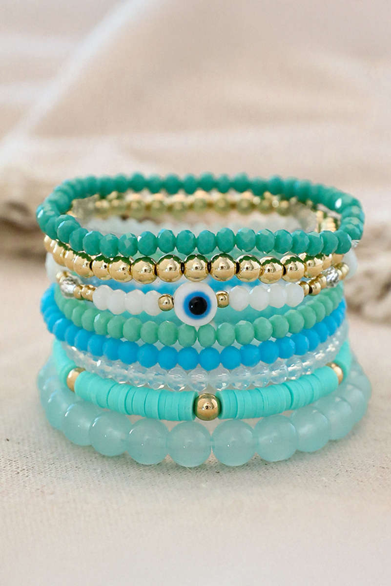 Aruba Blue Multi Layered Beaded Bracelet Set