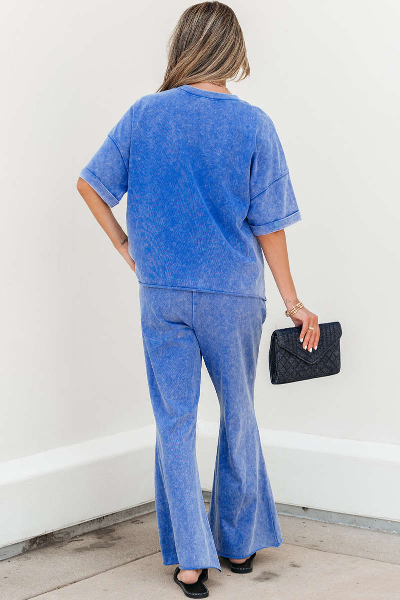 Ashleigh Blue Acid Wash Star Patched Rolled Trim Pants Set
