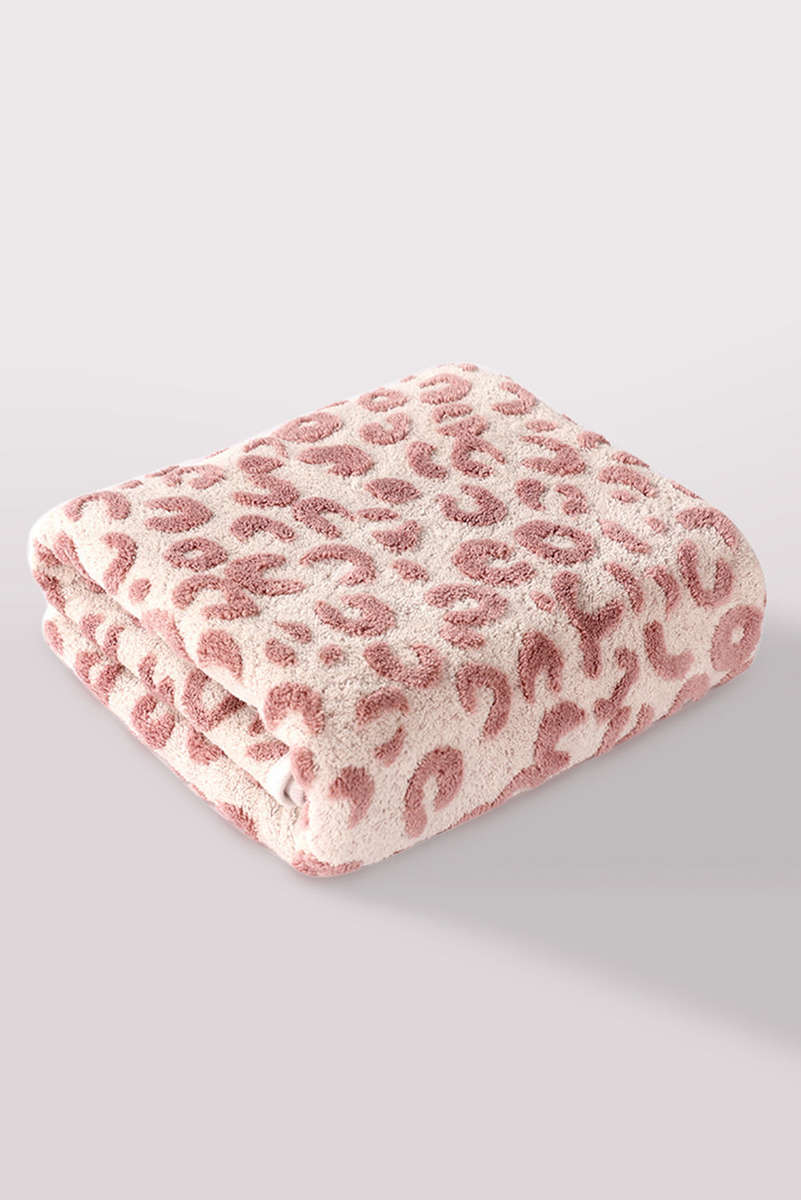 Pink Plush Leopard Pattern Bath Towel