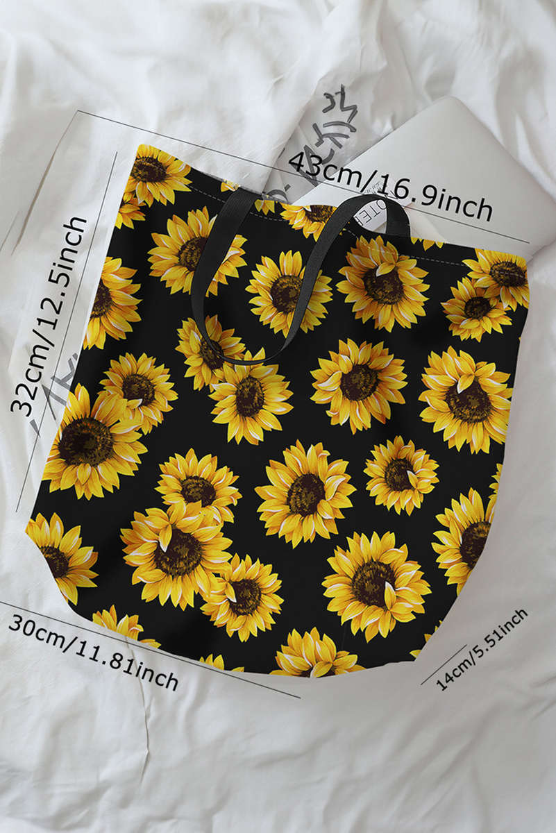 Black Sunflower Digital Print Canvas Tote Bag