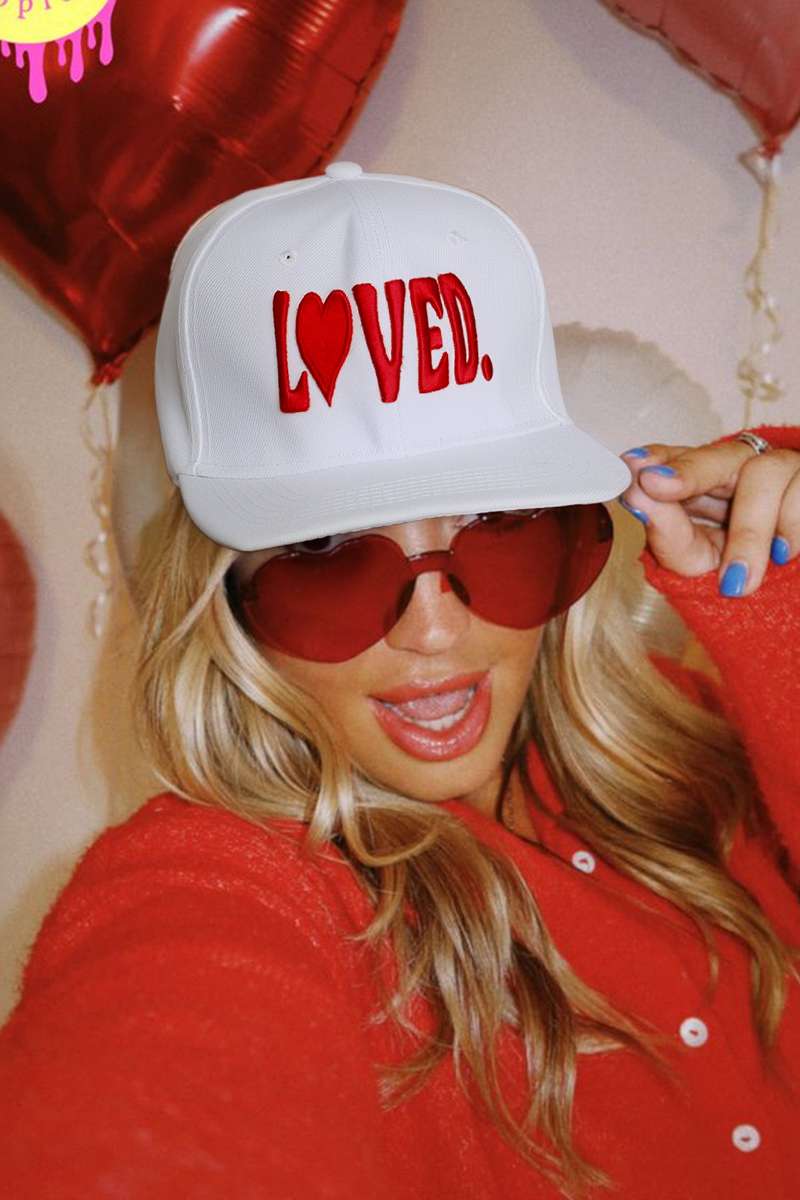 White LOVED Custom Embroidered Valentines Day Baseball Cap