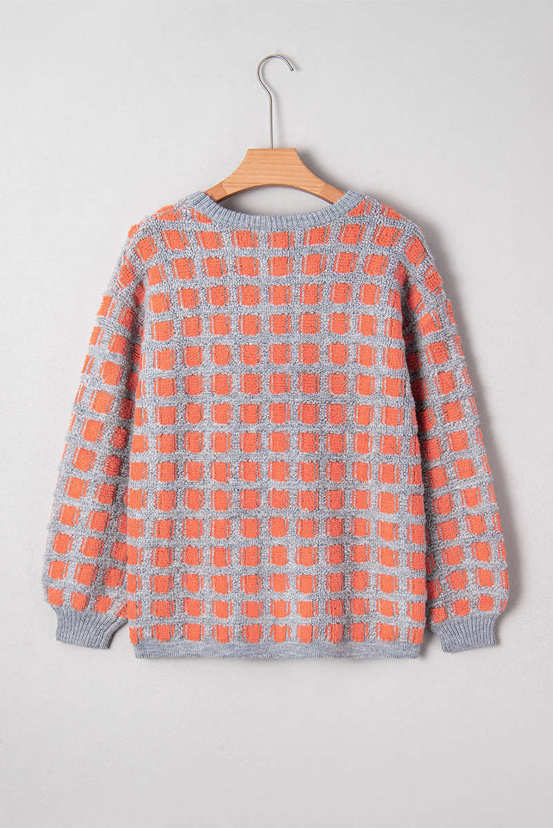 Pink Checkered Oversized Side Slit Sweater