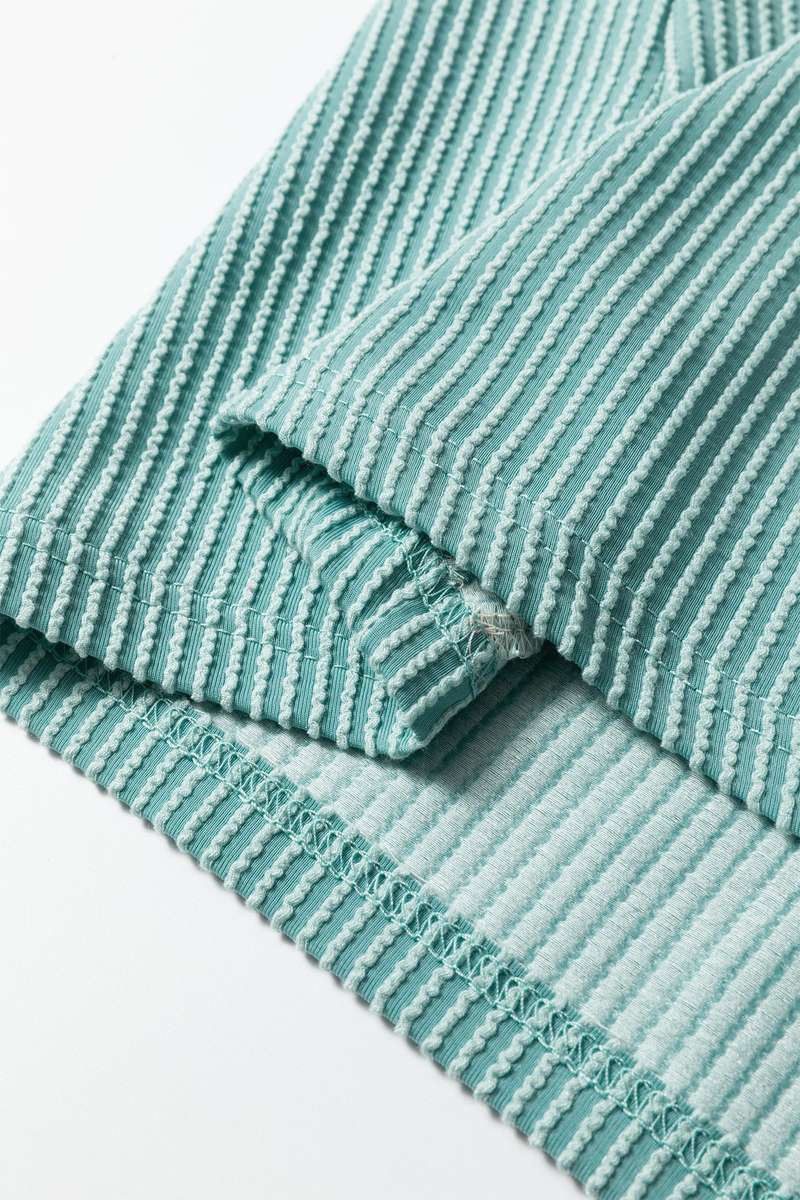 Light Blue Plus Size Contrast Frilled Neckline Ruffled Short Sleeve Ribbed Textured Blouse