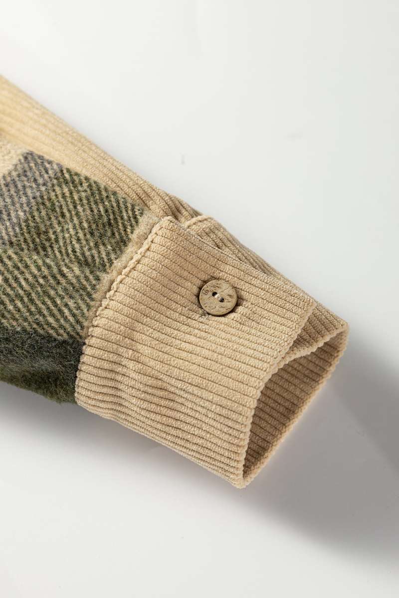 Parchment Retro Plaid Corduroy Patchwork Shacket