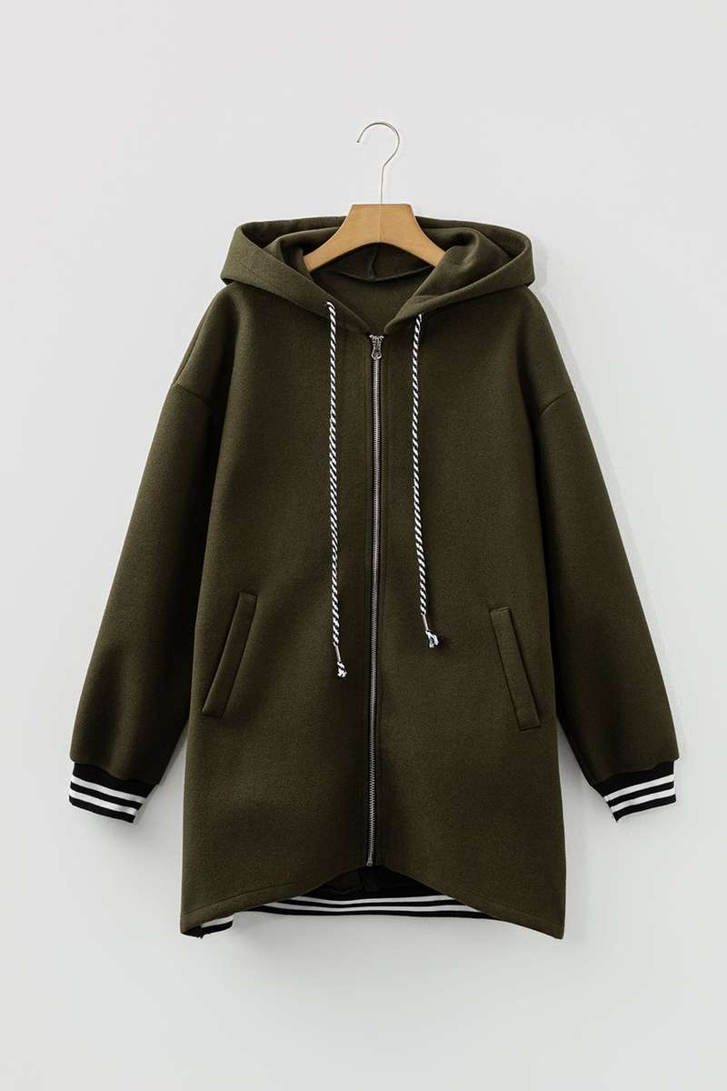 Four Leaf Clover Contrast Cuffed Drop Shoulder Zip up Tunic Hoodie