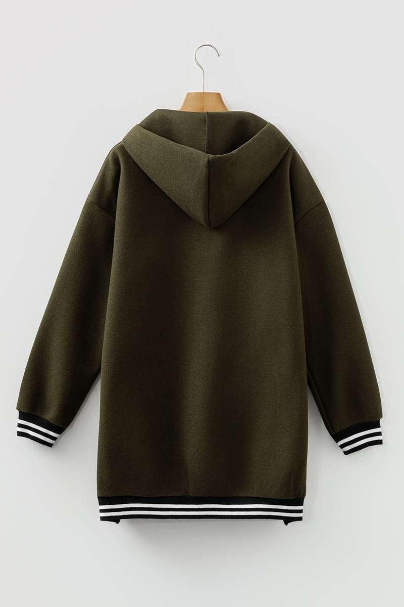Four Leaf Clover Contrast Cuffed Drop Shoulder Zip up Tunic Hoodie