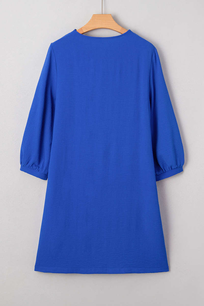 Sky Blue Frilled V Neck Bracelet Sleeve Shift Mini Dress