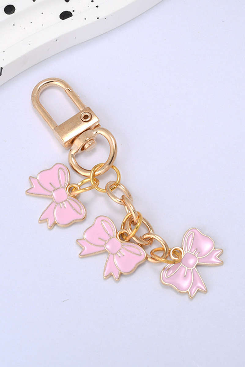 Pink Bow Knot Shape Charms Plated Alloy Keychain