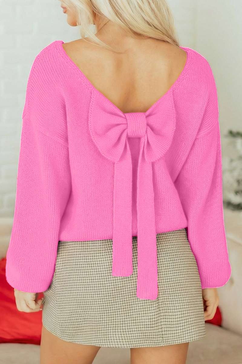 Bonbon Festive Bow Backless Bubble Sleeve Sweater