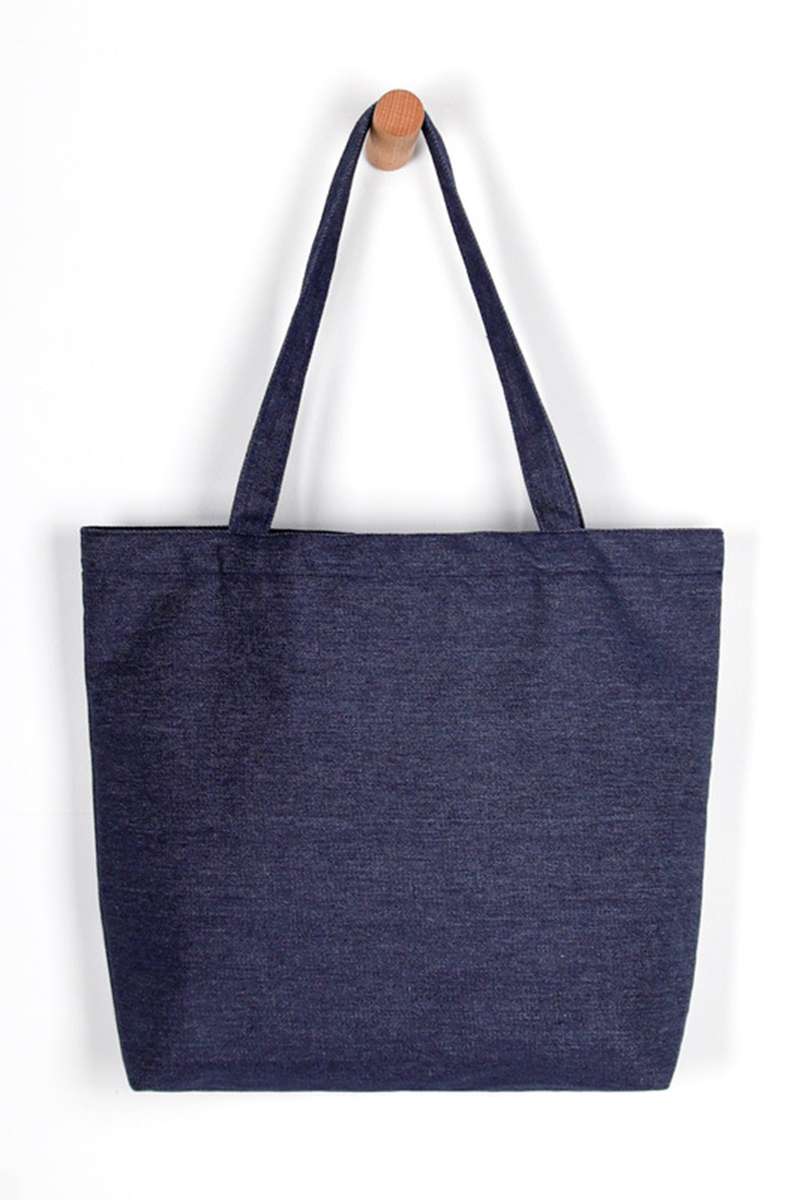 Navy Blue Vintage Denim Snap Button Tote Bag