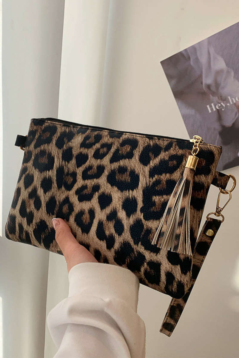 Chestnut Leopard/Cow Print Wrist Strap Zipped Wallet