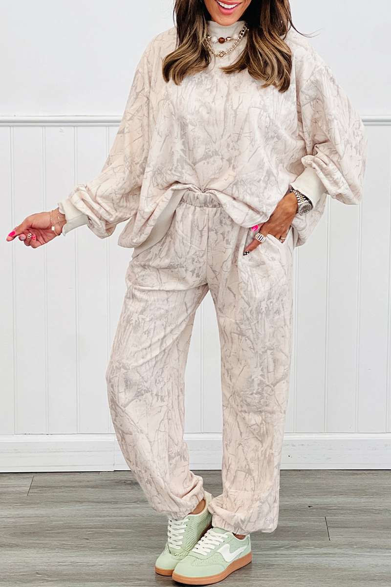 Khaki Camo Print Jogger Pants Set