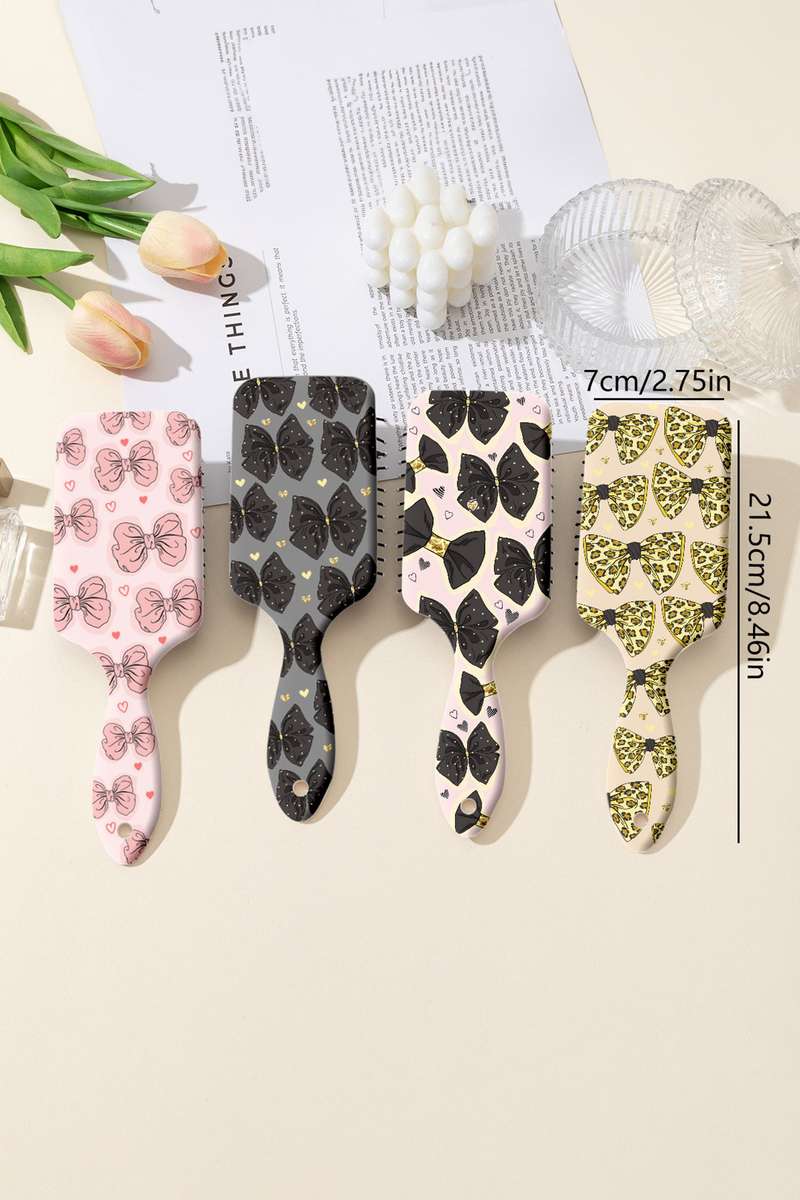 Pink Cute Bow Tiny Heart Printed Air Cushion Comb