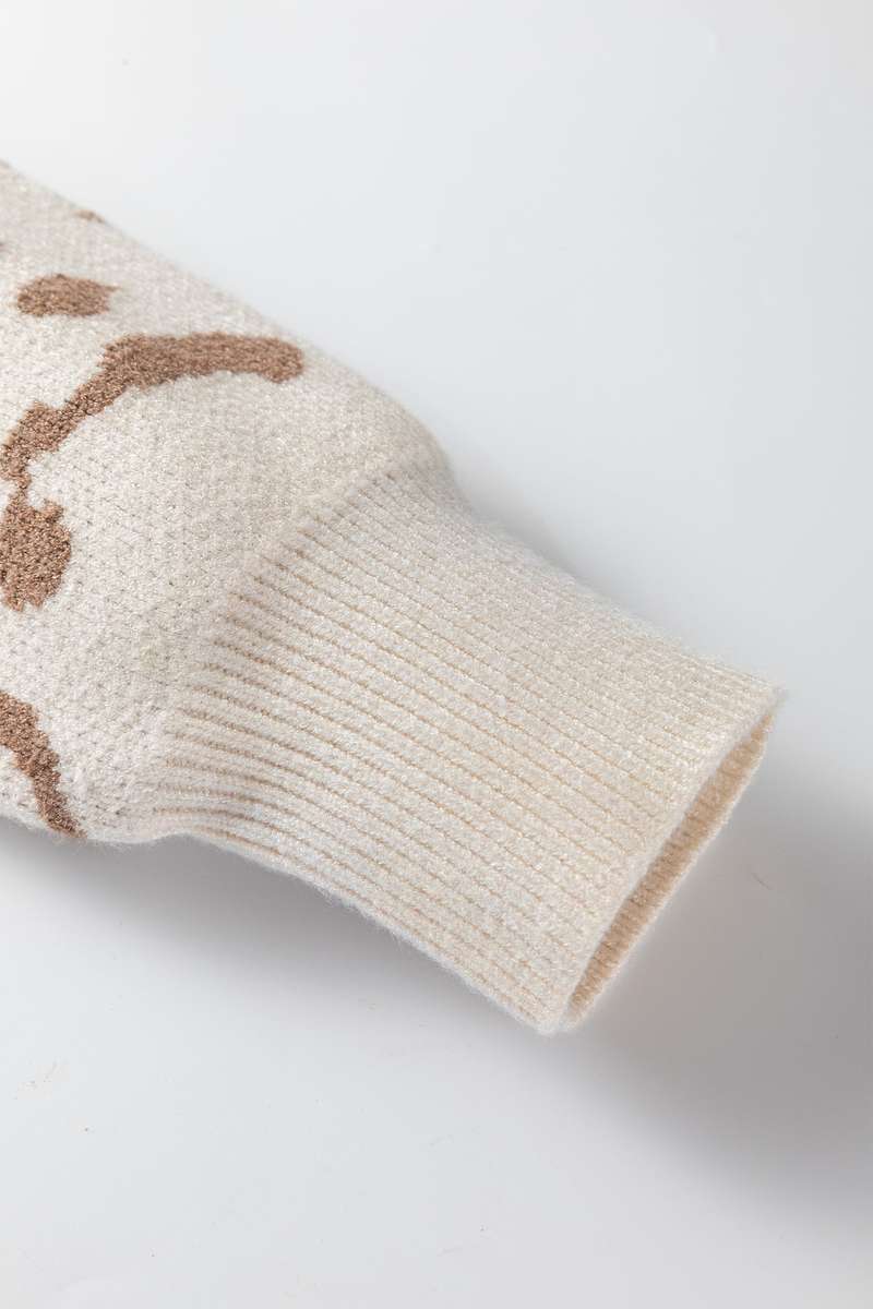 Beige Asymmetric Leopard Print Detail Drop Shoulder Sweater