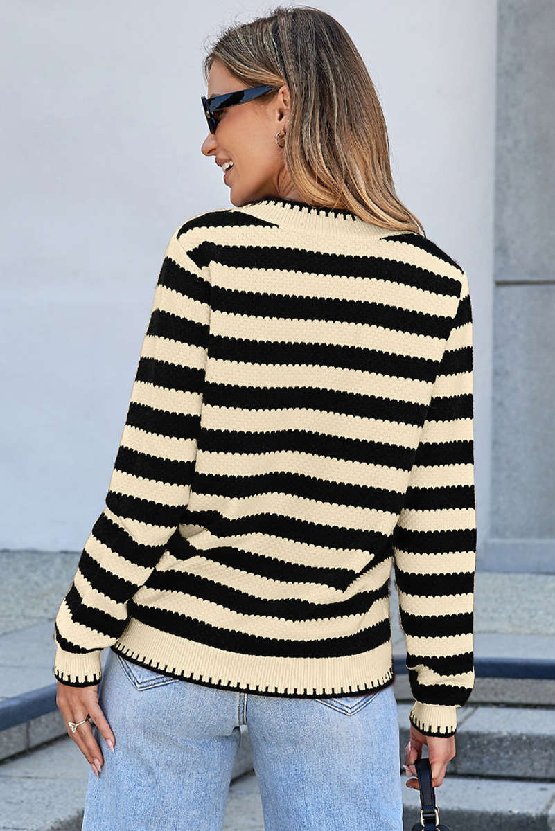 Apricot Stripe Chic Golden Button Cardigan Sweater
