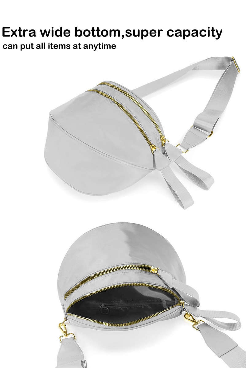Light Grey Double Zip Crescent Shape Adjustable Sling Bag