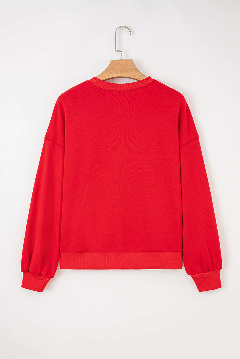 Fiery Red How Bout Them Dawgs Embroidered Script Balloon Sleeve Sweatshirt