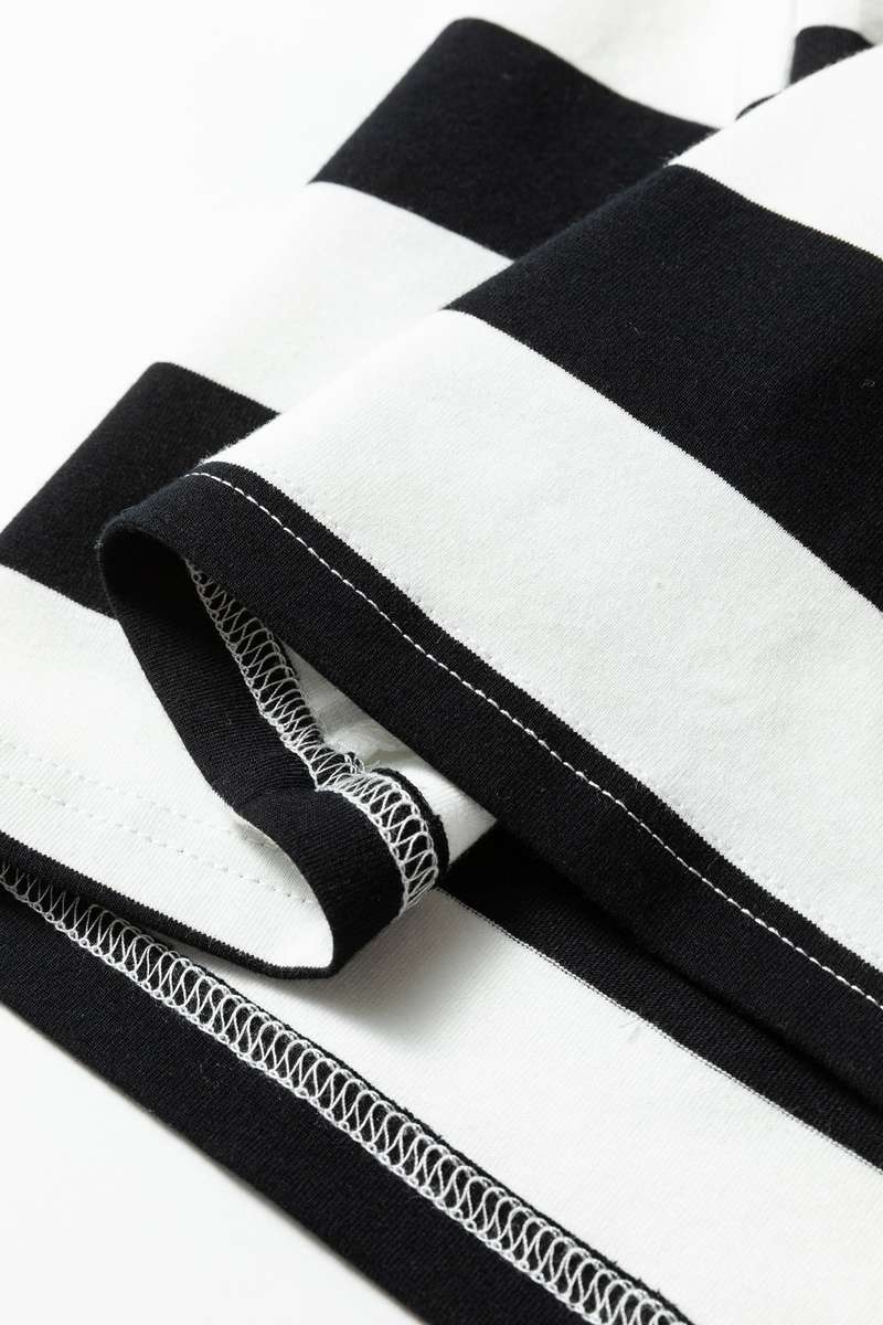 Black Stripe Floral Print Puff Sleeve Patchwork Blouse
