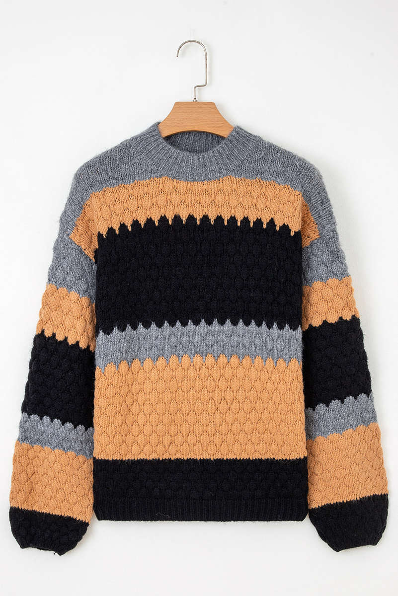 Khaki Color Block High Neck Baggy Sweater