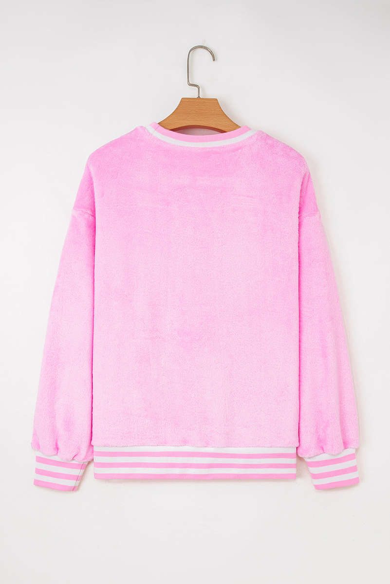 Sachet Pink Sequin Chenille MERRY Graphic Plush Pullover
