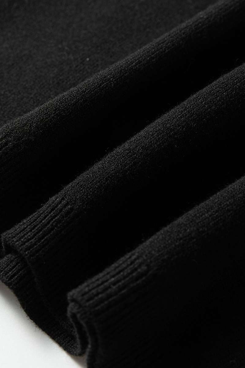 Black Solid Color Crew Neck Knit Cap Sleeve Sweater