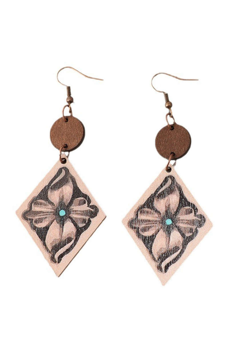 DUNE Western Floral Wooden Dangle Earrings