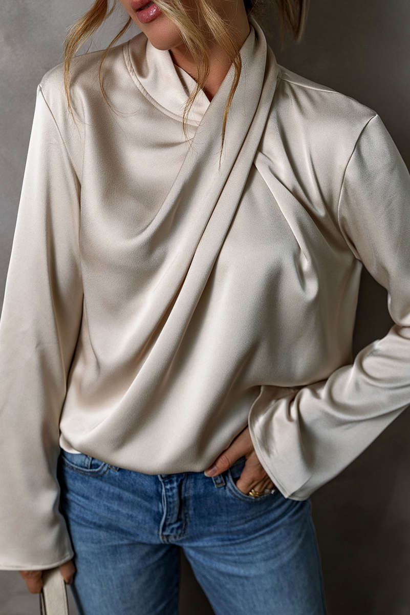 Jet Stream Satin Cross Front Slit Back Blouse