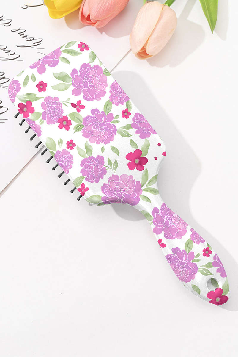White Peony Flower Print Large Paddle Air Cushion Comb