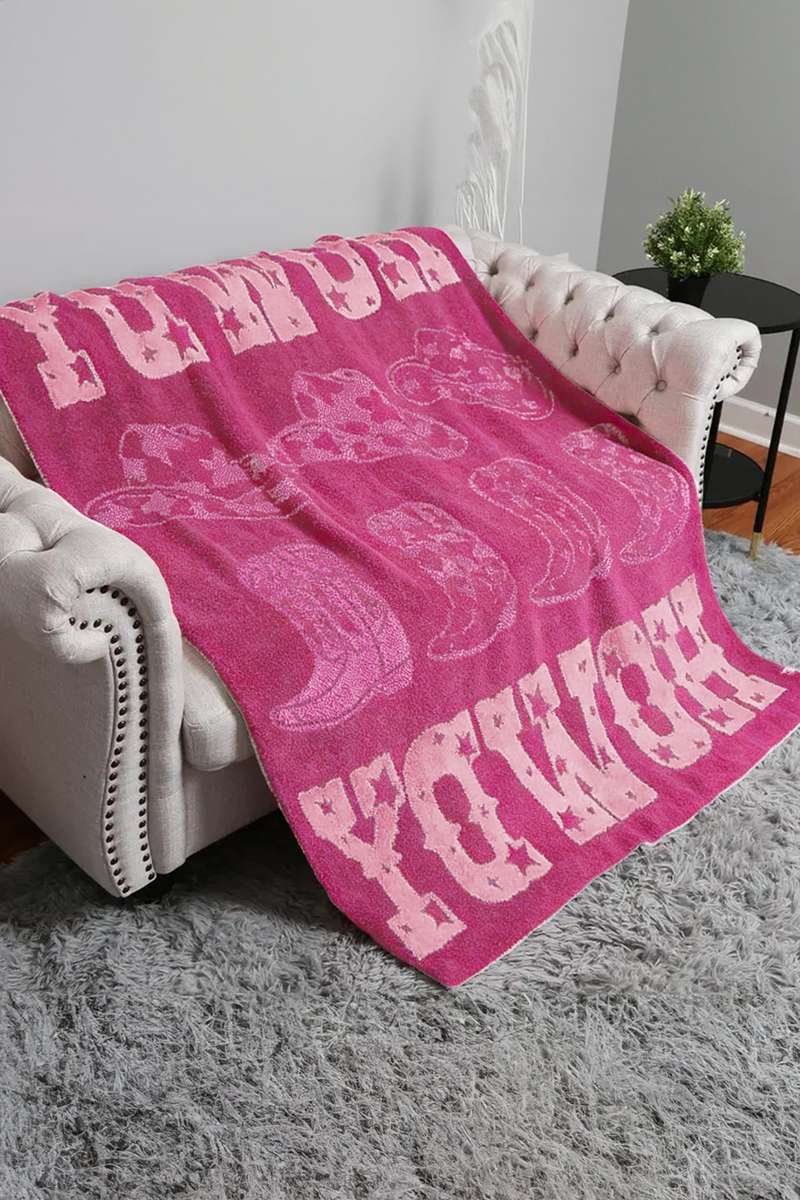 Pink Howdy Boots Sherpa Throw Blanket