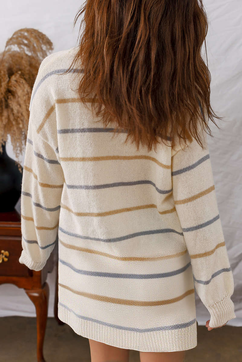 Multicolour Striped Print Drop Shoulder Shift Sweater Mini Dress