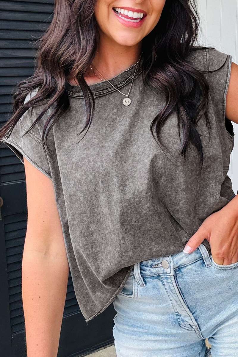 Medium Grey Mineral Wash Boxy Fit Cotton Tank Top